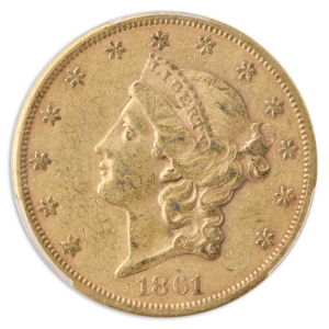 1861-S $20 Liberty PCGS XF45 CAC