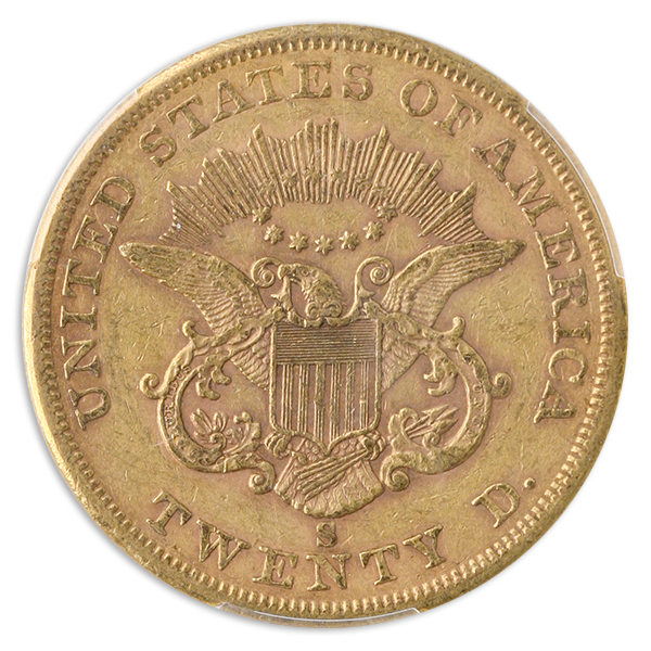1861-S $20 Liberty PCGS XF45 CAC