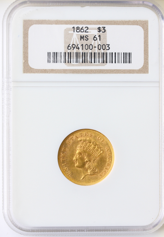 1862 $3 Indian Princess NGC MS61