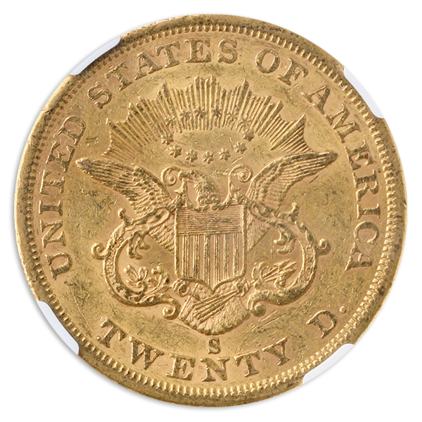 1863-S $20 Liberty NGC AU55 CAC