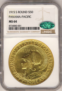 1915-S $50 Panama Pacific Round NGC MS64 CAC