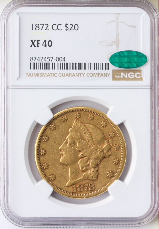 1872-CC $20 Liberty NGC XF40 CAC