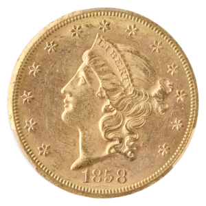 1858-S $20 Liberty CACG MS61
