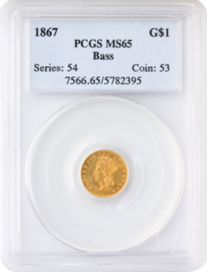 1867 $1 Gold PCGS MS65