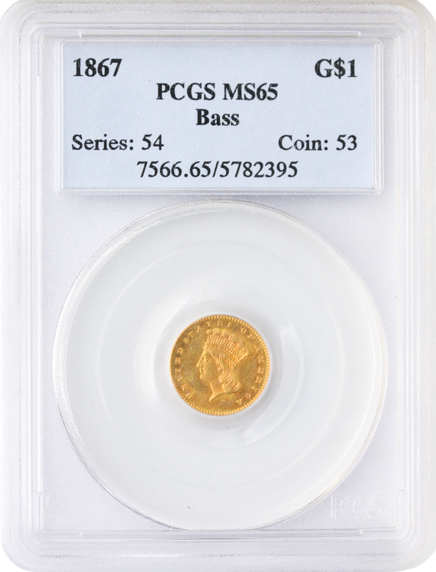 1867 $1 Gold PCGS MS65