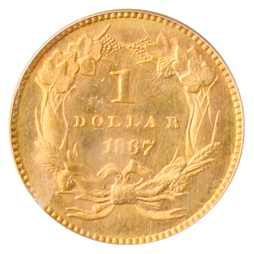 1867 $1 Gold PCGS MS65