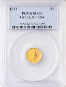 1922 GRANT $1 No Star Gold Commemorative PCGS MS66