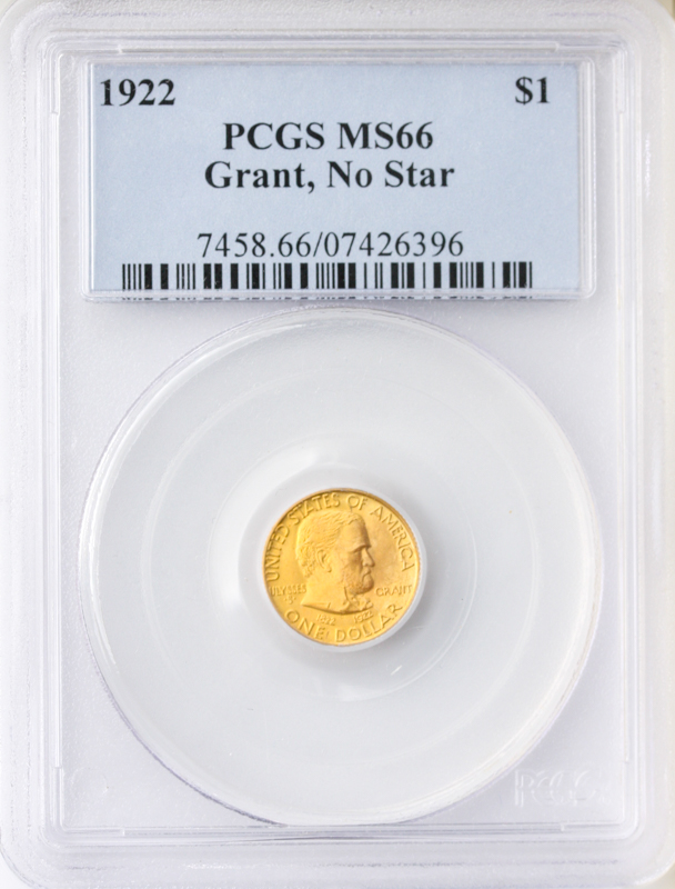 1922 GRANT $1 NO STAR Gold Commemorative PCGS MS66