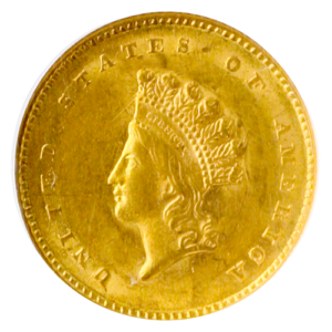 1855 $1 Indian Princess Gold Coin NGC Mint State 61(MS61)