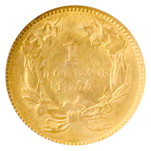 1855 $1 Indian Princess Gold Coin NGC Mint State 61(MS61)