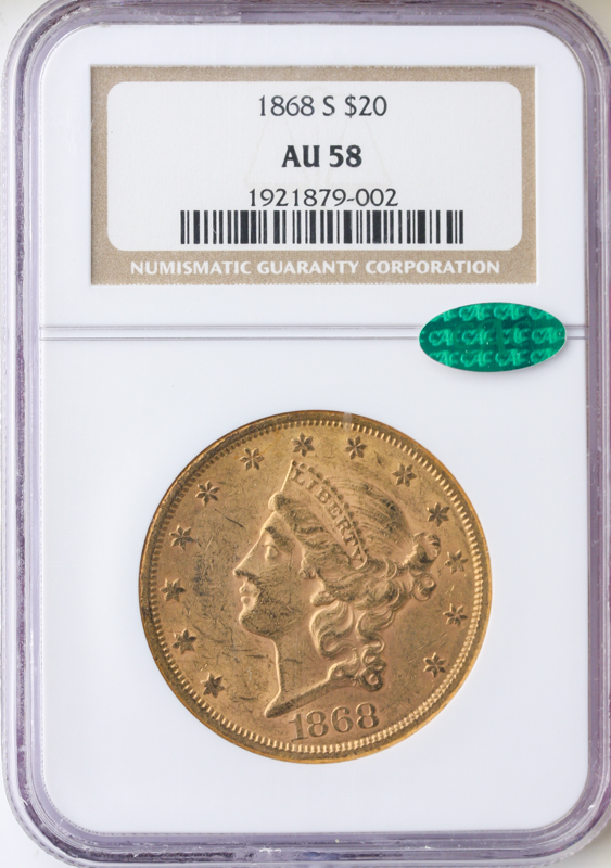 1868-S $20 Liberty NGC AU58 CAC