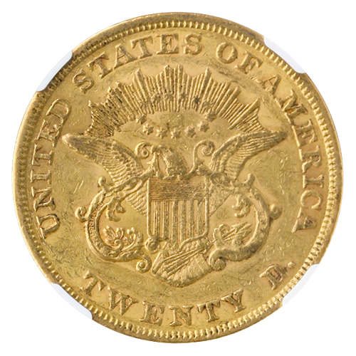 1858 $20 LIBERTY NGC AU55 CAC