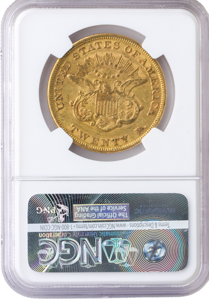 1858 $20 LIBERTY NGC AU55 CAC