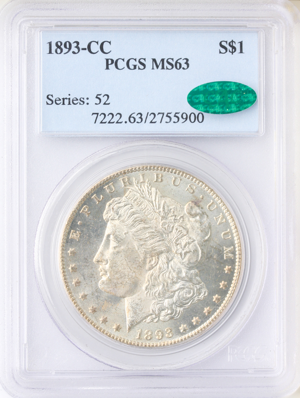 1893-CC Morgan $1 Silver Coin PCGS Mint State 63(MS63) CAC