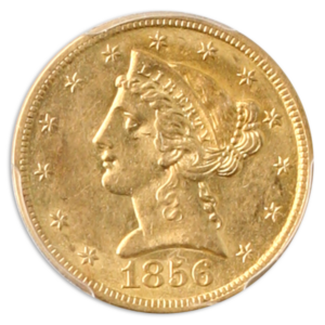 1856-S $5 Liberty SSCA Pinch Of Dust PCGS AU55