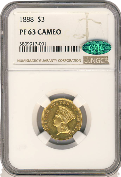 1888 $3 Indian Princess NGC PR63 Cameo CAC