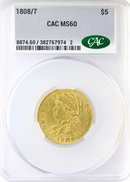 1808/7 $5 Capped Bust CACG MS60