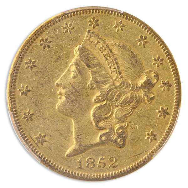 1852-O $20 Liberty PCGS AU50 CAC 1852-O $20 Liberty PCGS AU50 CAC