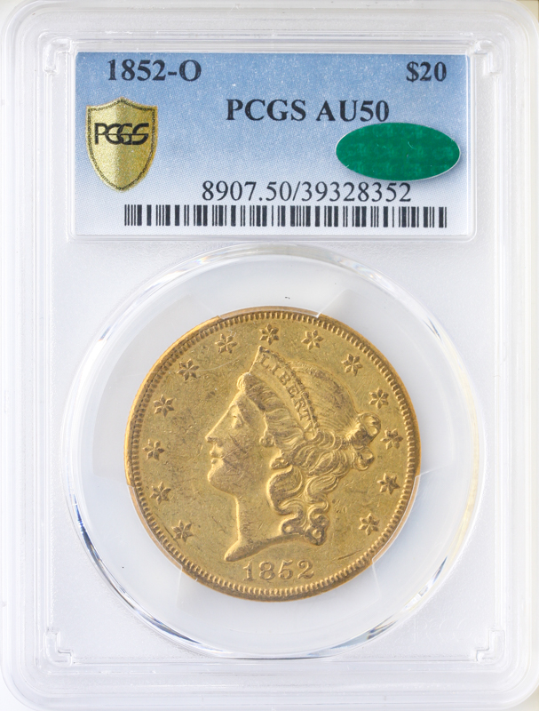 1852-O $20 Liberty PCGS AU50 CAC 1852-O $20 Liberty PCGS AU50 CAC