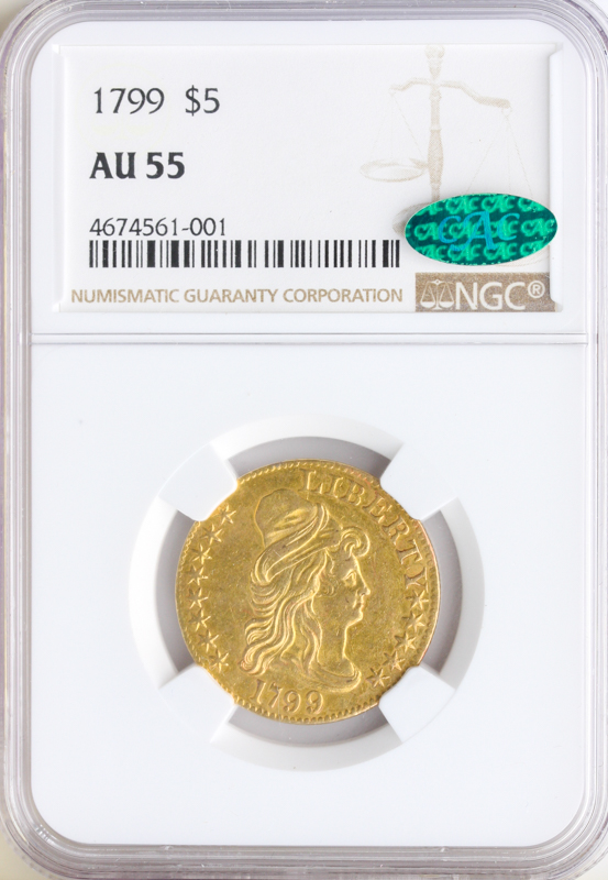 1799 $5 Draped Bust NGC AU55 CAC