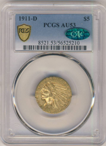 1911-D $5 Indian PCGS AU53 CAC