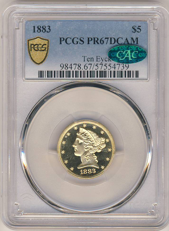 1883 $5 Liberty PCGS PR67 Deep Cameo CAC 1883 $5 Liberty PCGS PR67 Deep Cameo CAC