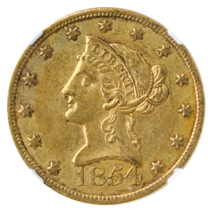 1854-O $10 Liberty Large Date NGC AU53 CAC