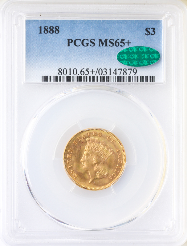 1888 $3 Indian Princess PCGS MS65 CAC +