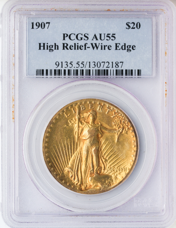 1907 $20 Saint Gaudens High Relief  PCGS AU55
