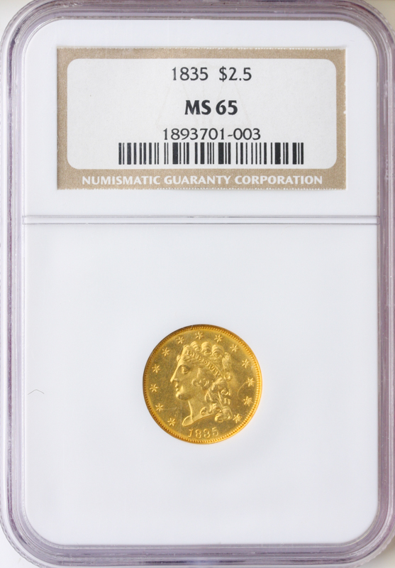 1835 $2.50 Classic NGC MS65
