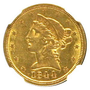 1844-O $5 Liberty NGC AU53 CAC