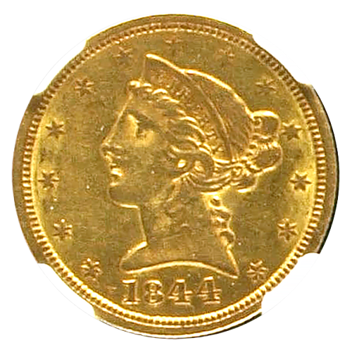 1844-O $5 Liberty NGC AU53 CAC 1844-O $5 Liberty NGC AU53 CAC