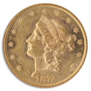 1872 $20 LIberty NGC AU58