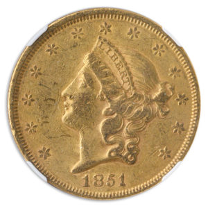 1851 $20 Liberty NGC AU53 CAC