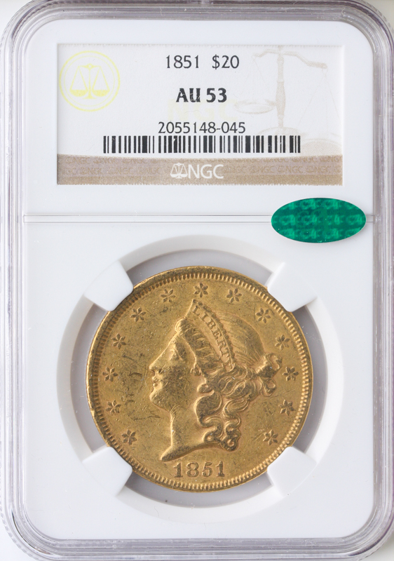 1851 $20 Liberty NGC AU53 CAC