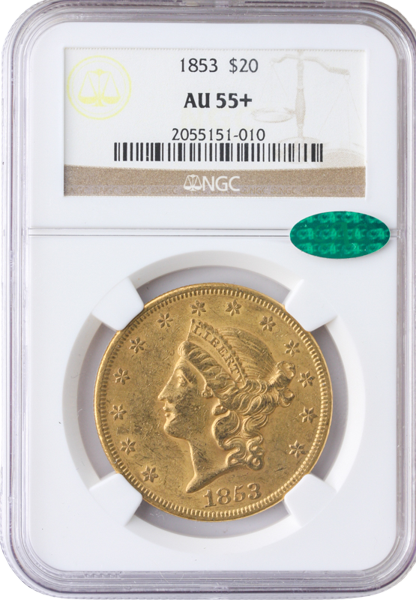 1853/1--3 $20 Liberty NGC AU55 + CAC