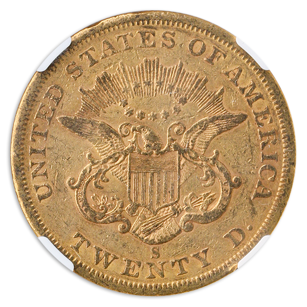 1858-S $20 Liberty NGC XF45 CAC