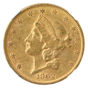 1862-S $20 Liberty NGC AU53 CAC +