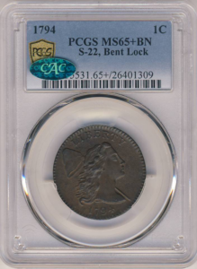 1794 Flowing Hair Cent S-22 PCGS MS65 Brown CAC +