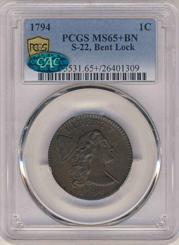1794 Flowing Hair Cent S-22 PCGS MS65 Brown CAC +