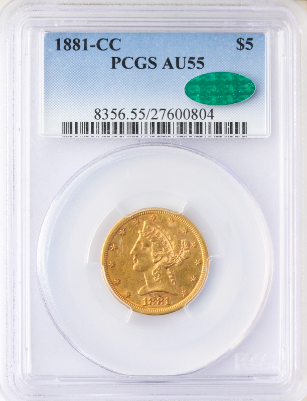 1881-CC $5 Liberty PCGS AU55 CAC