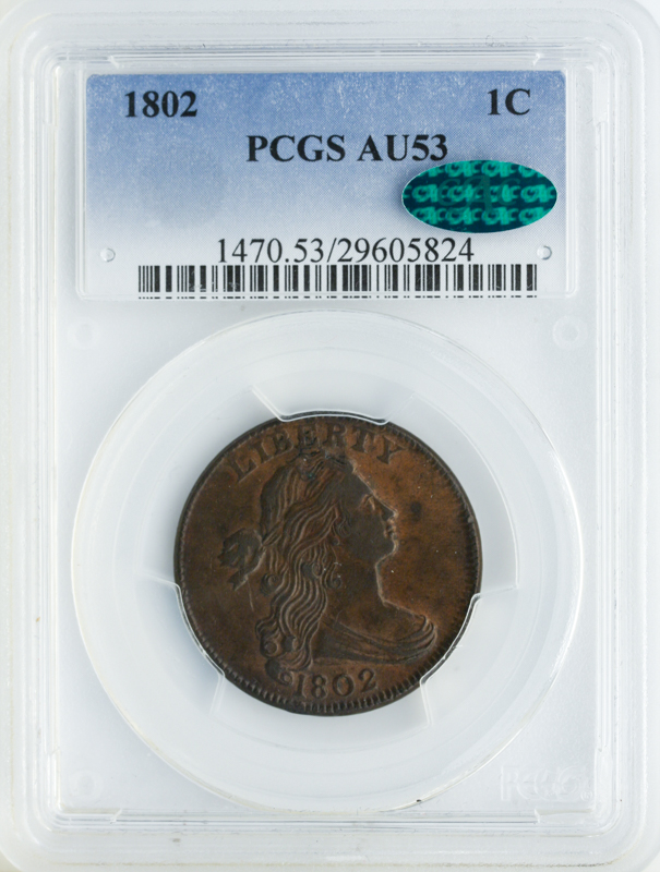 1802 Drpaed BUst Cent PCGS AU53 BN