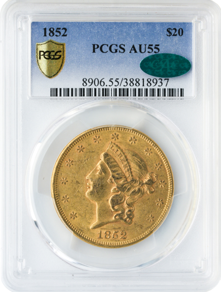 1852 $20 Liberty PCGS AU55 CAC 1852 $20 Liberty PCGS AU55 CAC
