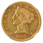 1867 $5 Liberty NGC AU53 CAC