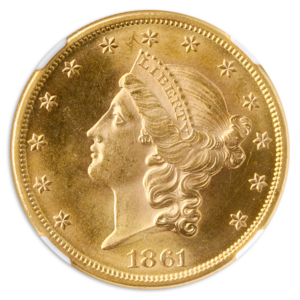 1861 $20 Liberty NGC MS64 CAC