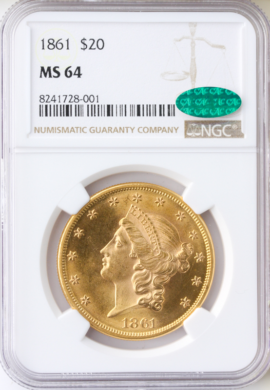 1861 $20 Liberty NGC MS64 CAC