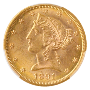 1891-CC $5 Liberty CACG MS64