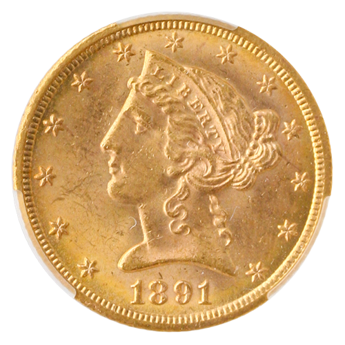 1891-CC $5 Liberty CACG MS64 1891-CC $5 Liberty CACG MS64