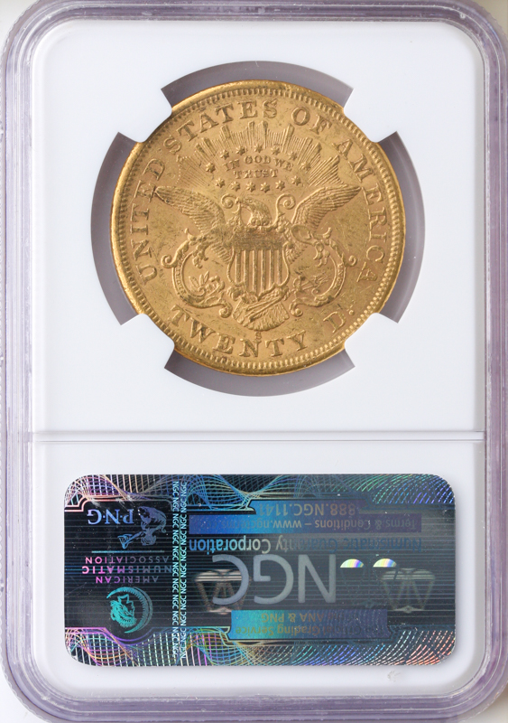 1866-S $20 Liberty Motto NGC AU58 CAC