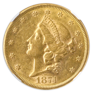 1874-S $20 Liberty NGC AU55 CAC